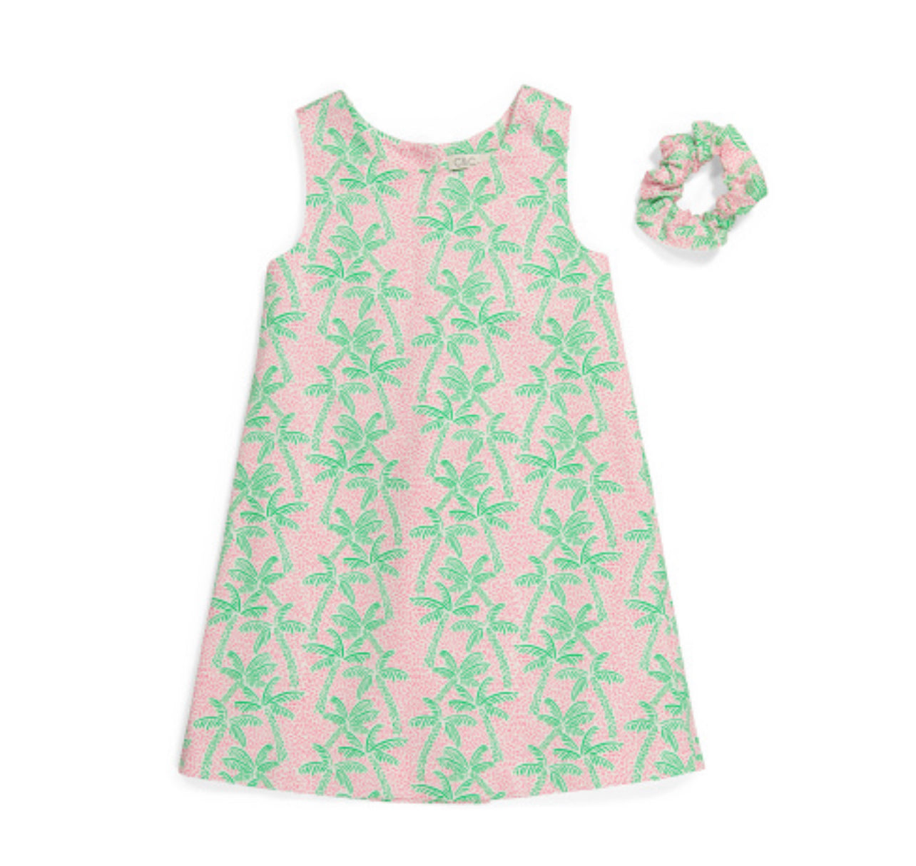 Printed Palm Shift Dress w/ Scrunchie