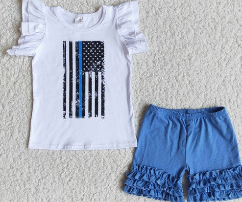 Blue Line Police 2pc Shorts set