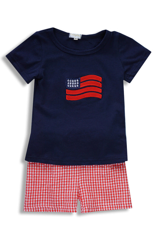 Patriotic Flag Boys Embroidered 2pc Set