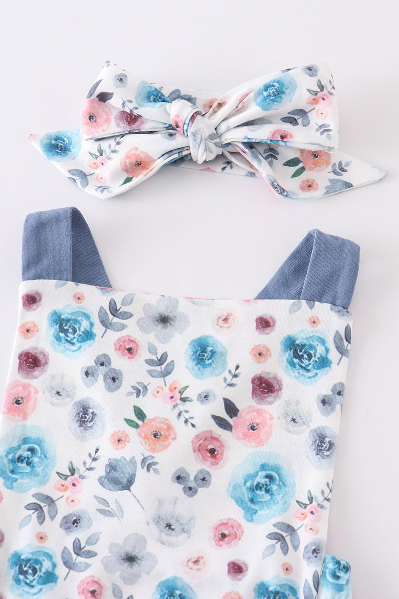 Blue Floral Bubble with Headband