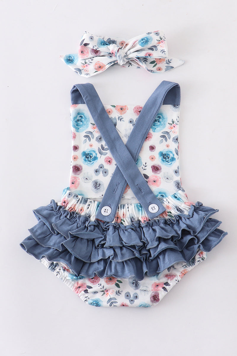 Blue Floral Bubble with Headband