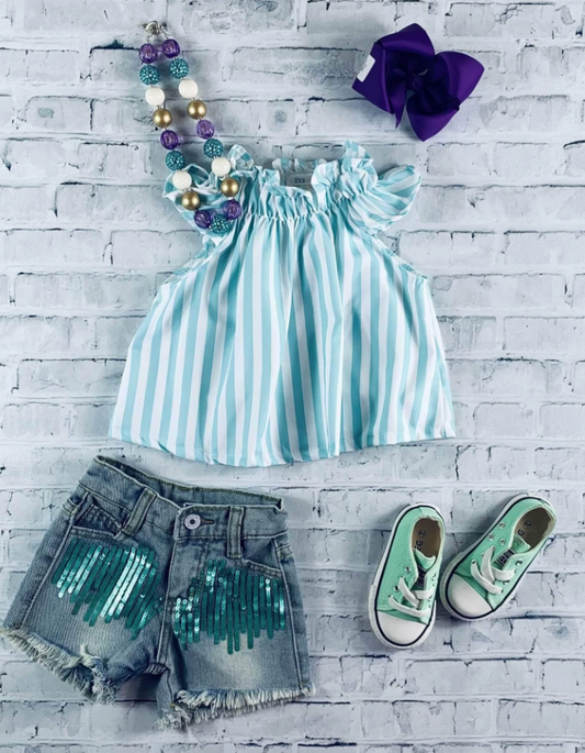 Seafoam Striped Tunic Set