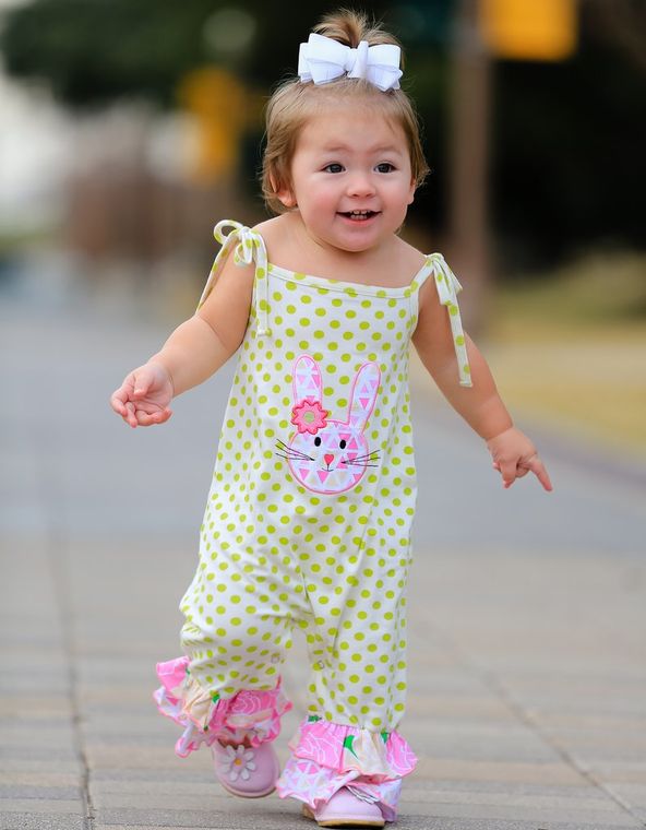 Green Easter Bunny Ruffled Romper