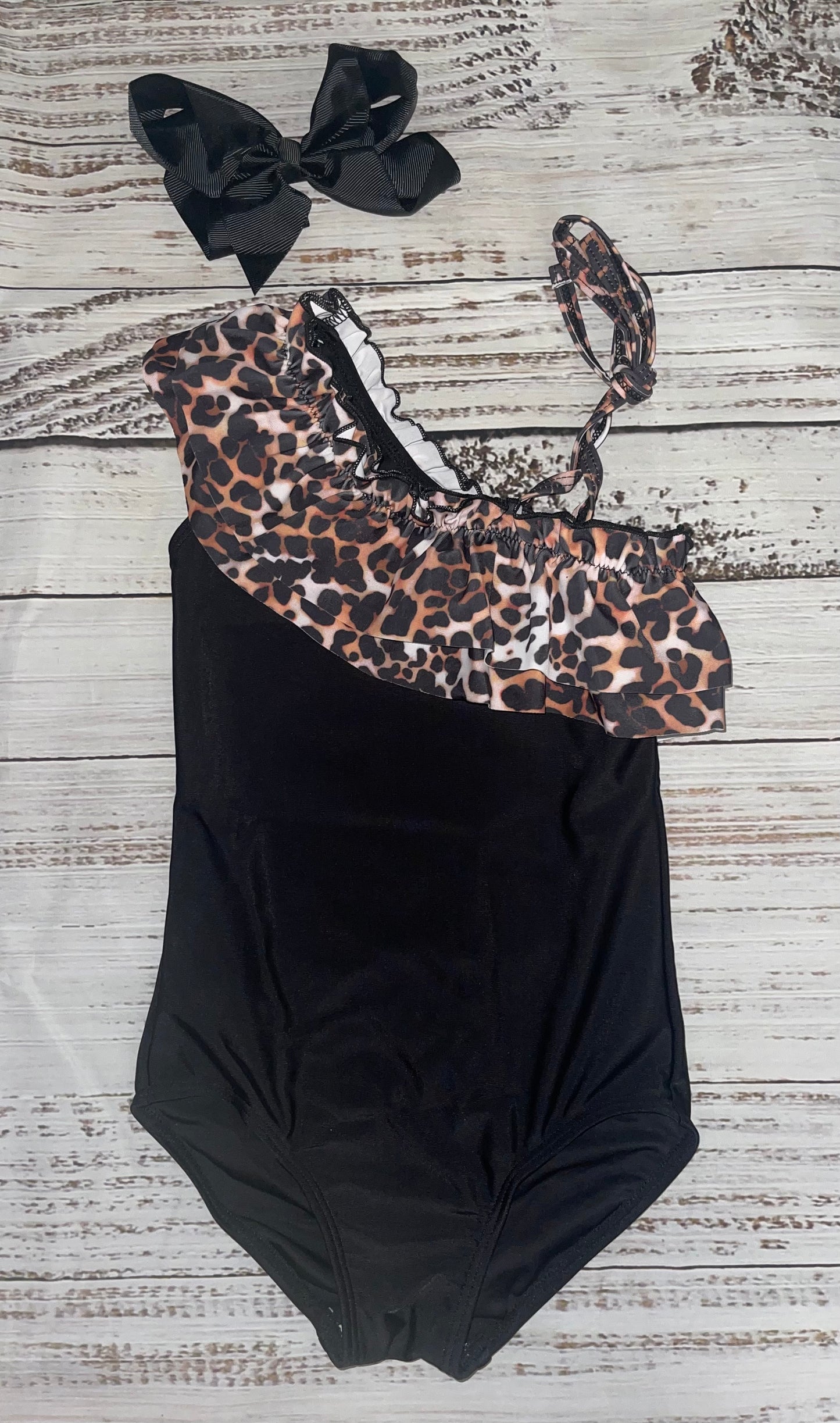 Black & Leopard One Shoulder Swimsuit