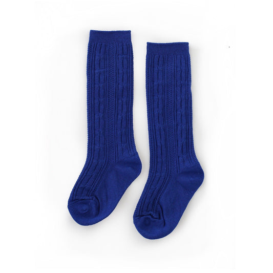 Cable Knit Knee High Socks- Royal Blue