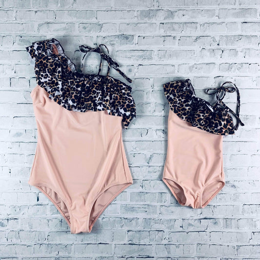 Blush & Leopard One Shoulder Swimsuit