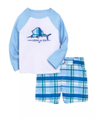 Boy's Plaid Fish 2pc Swimwear