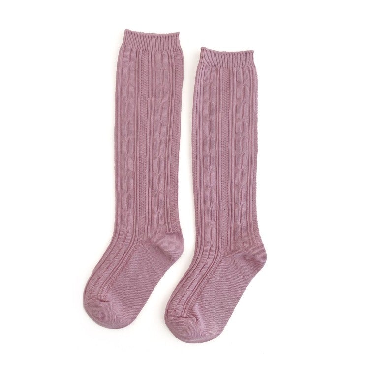 Cable Knit Knee High Socks - Dusty Rose