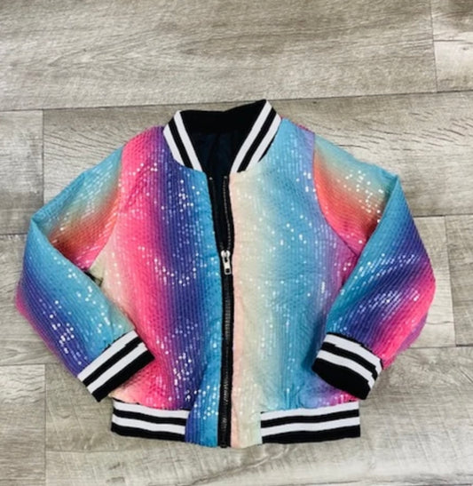 Sparkle Sequin Bomber Jacket -Rainbow