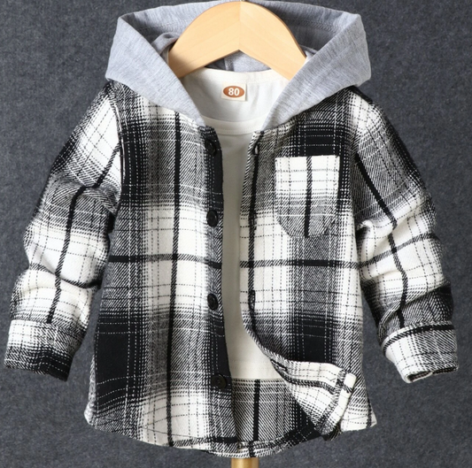Black Plaid Hooded Shacket