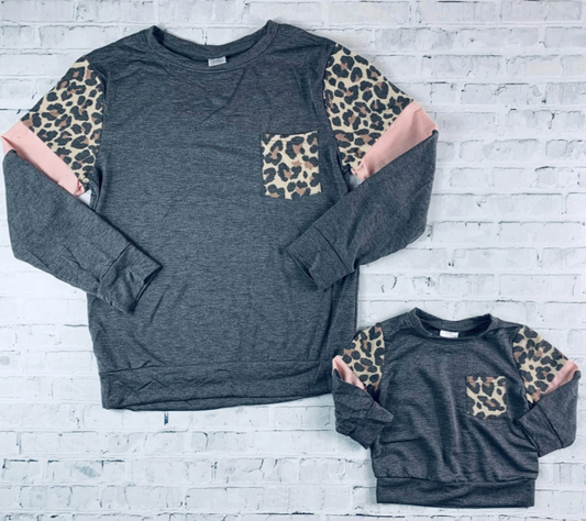 Grey, Pink & Leopard Pocket Shirt