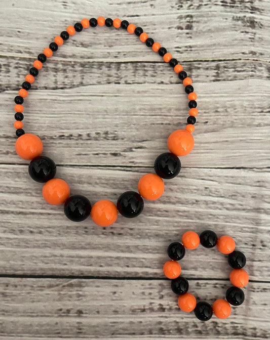 Orange/ Black Necklace & Bracelet Set