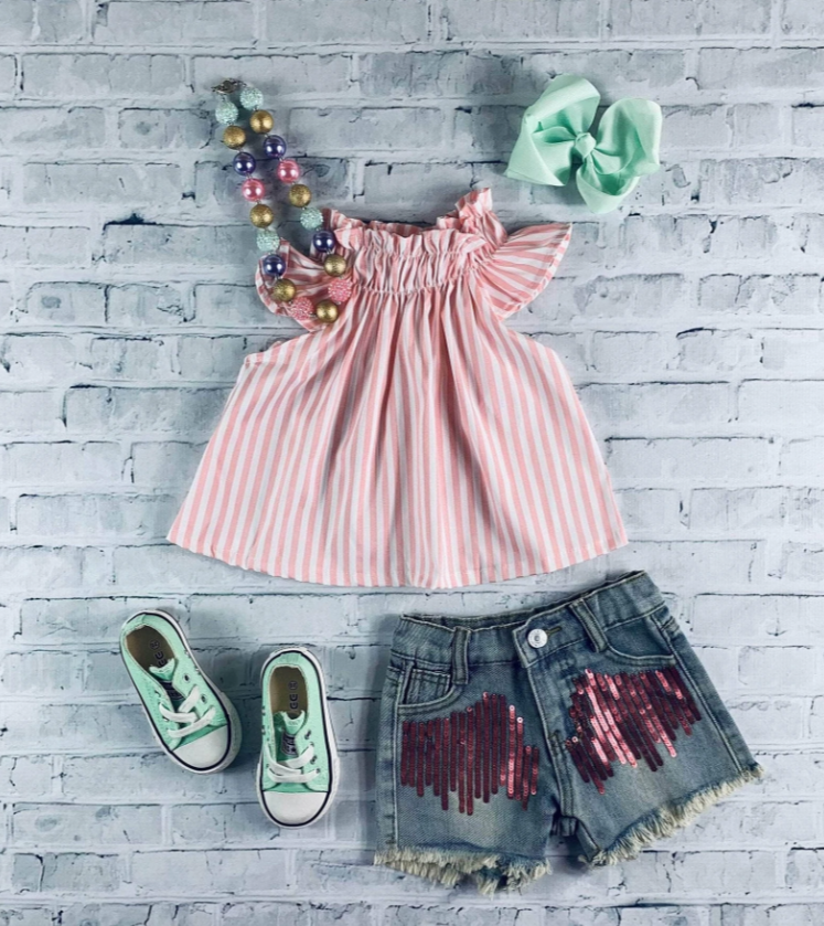 Pink Striped Tunic Set