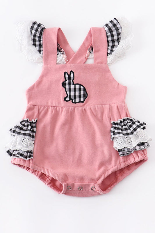 Pink Bunny Gingham Romper