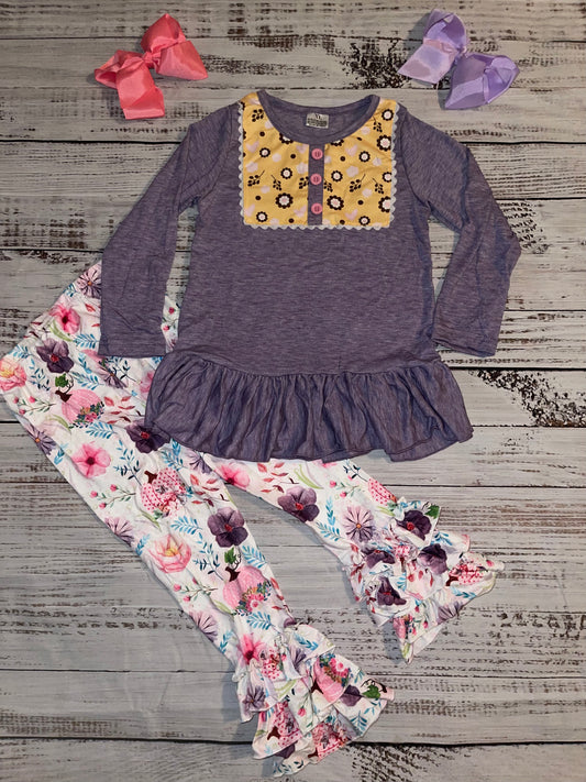 Pink & Purple Floral Ruffle 2pc Outfit