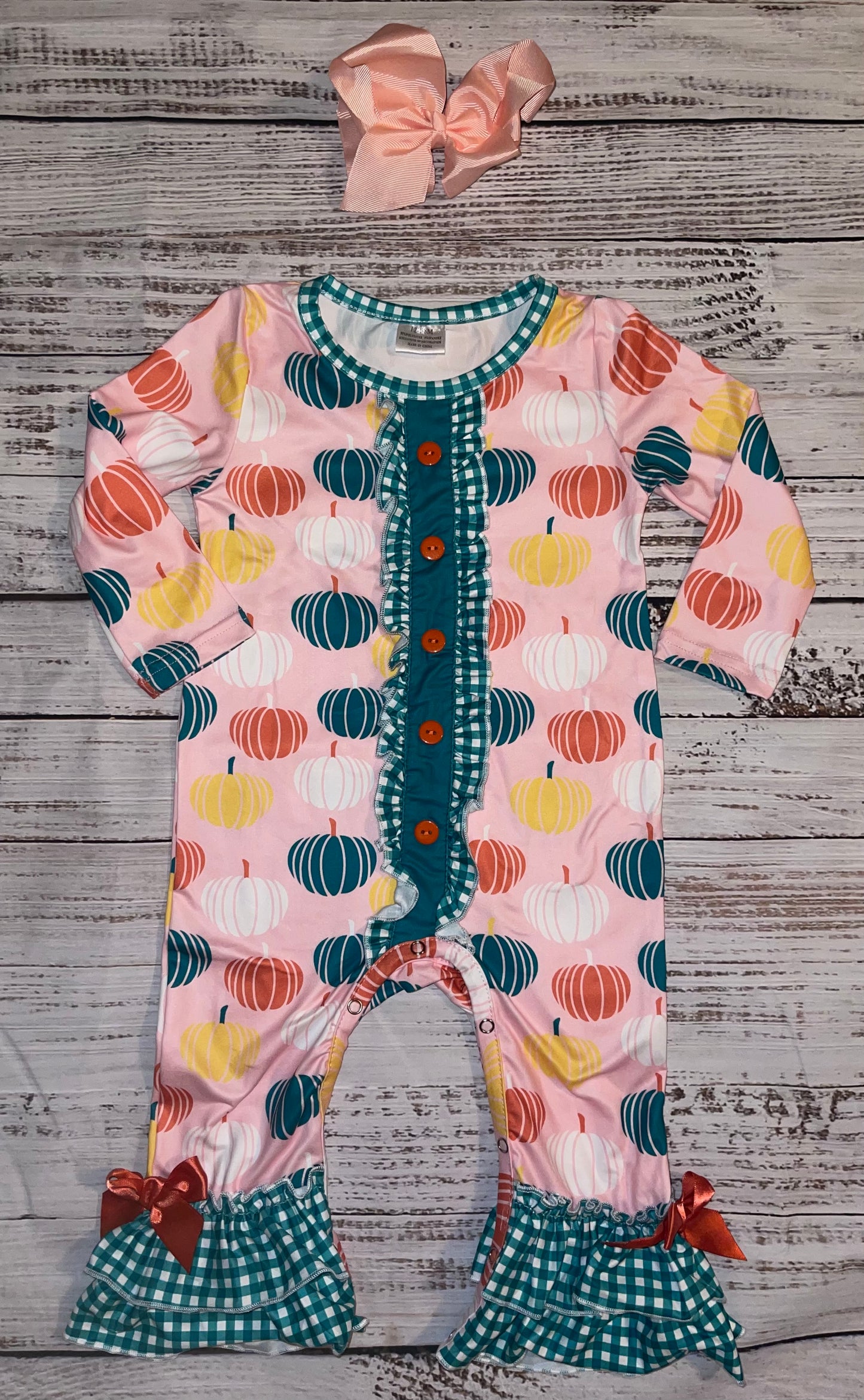 Pink Teal Pumpkin Romper