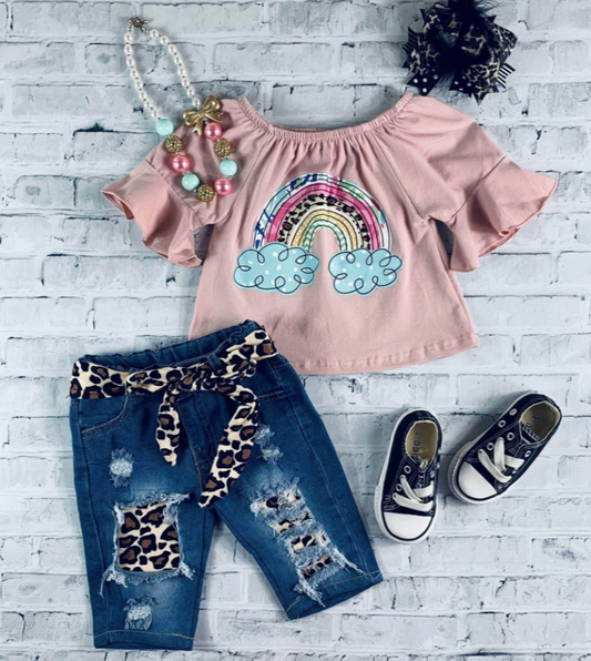 Leopard Rainbow 2pc Capri Outfit