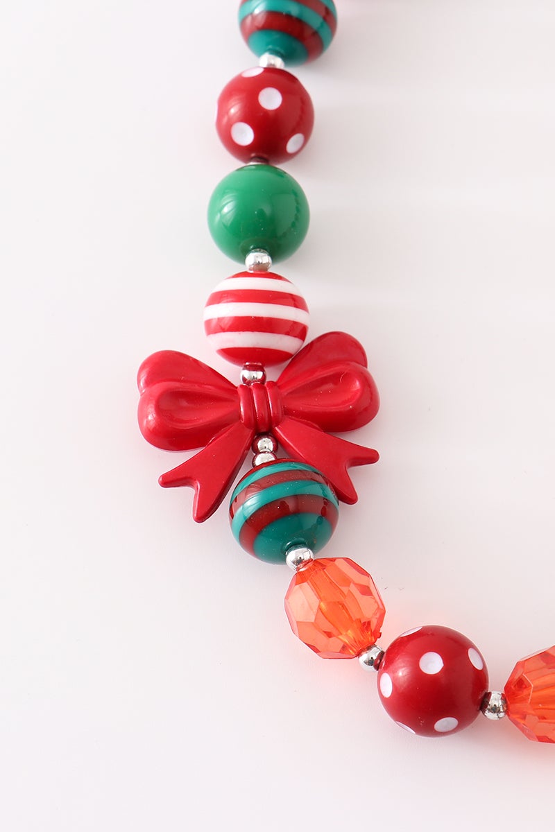 Red, Green & orange Bow necklace