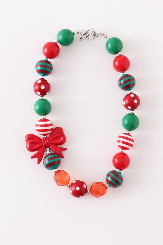 Red, Green & orange Bow necklace