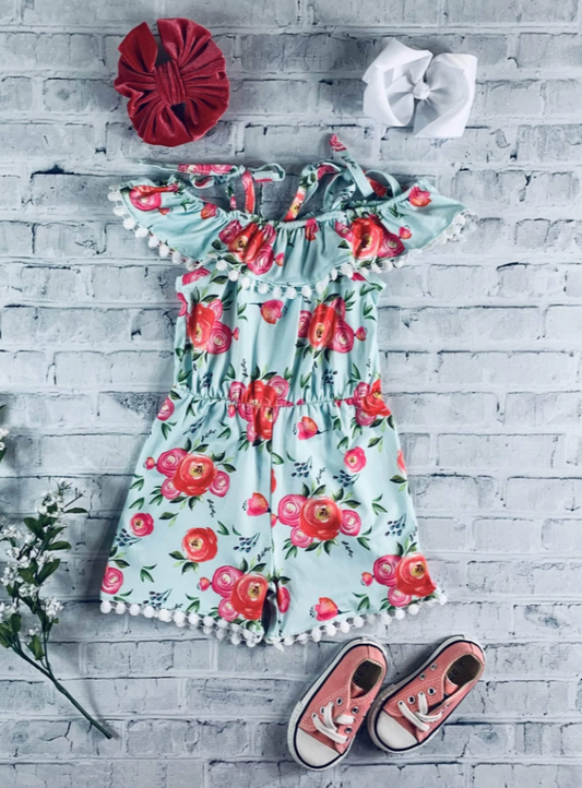 Pink & Aqua Floral Laced Romper