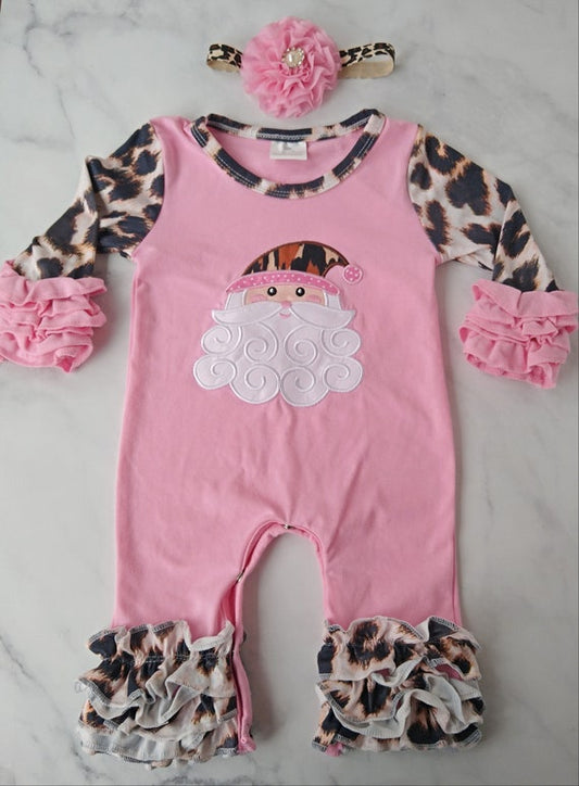 Pink Cheetah Santa Romper