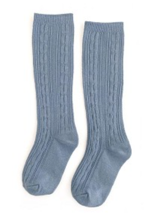 Cable Knit Knee high Socks-Steel Blue