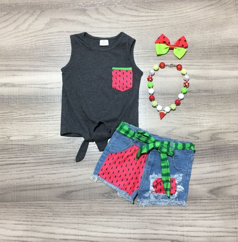 Watermelon Tie Front Denim 2pc Set