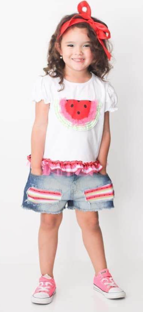 Sweet Watermelon Denim Shorts Set