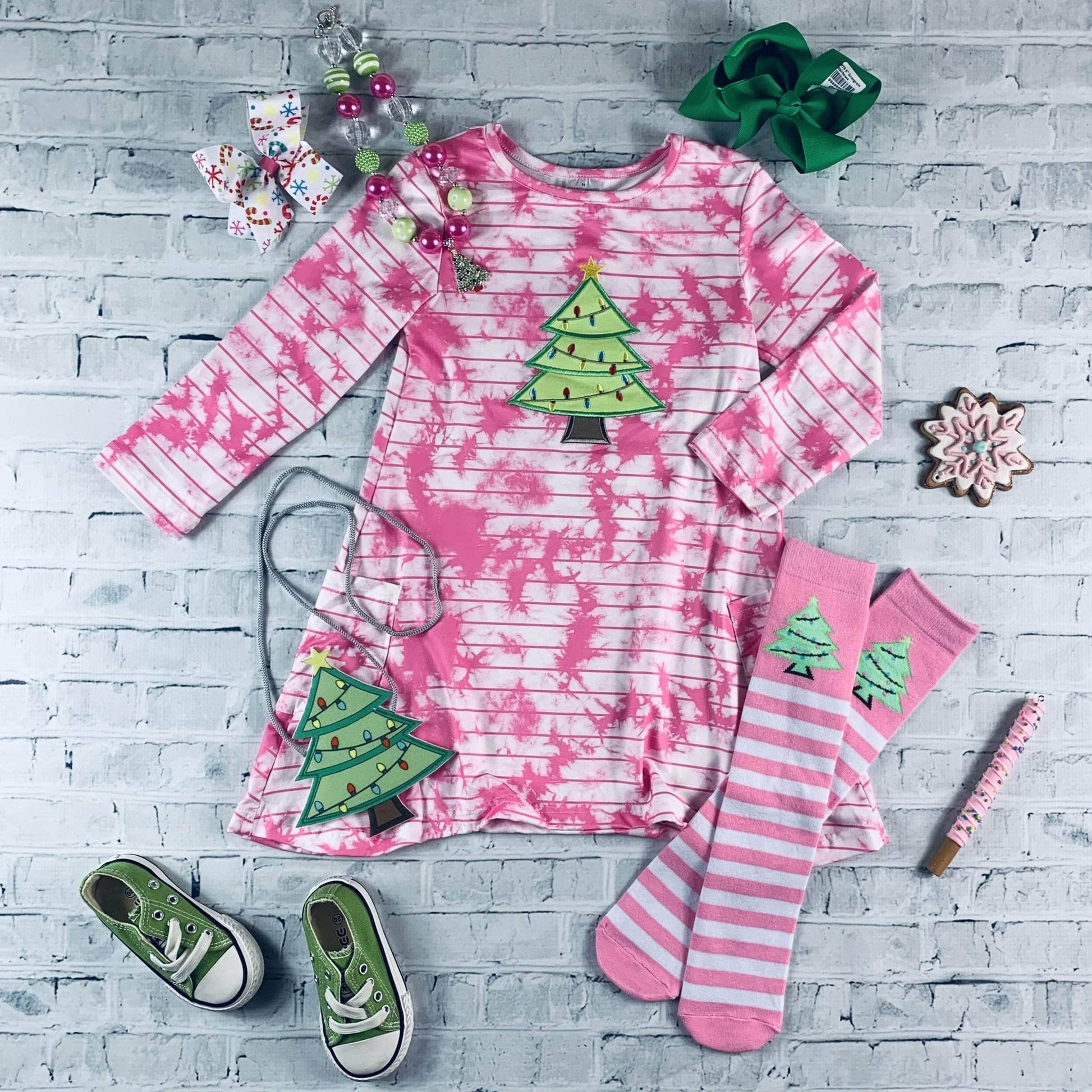 Pink Christmas Tree Dress Set Cutie Patooties Boutique Pink Christmas Tree Dress Set Cutie Patooties Boutique